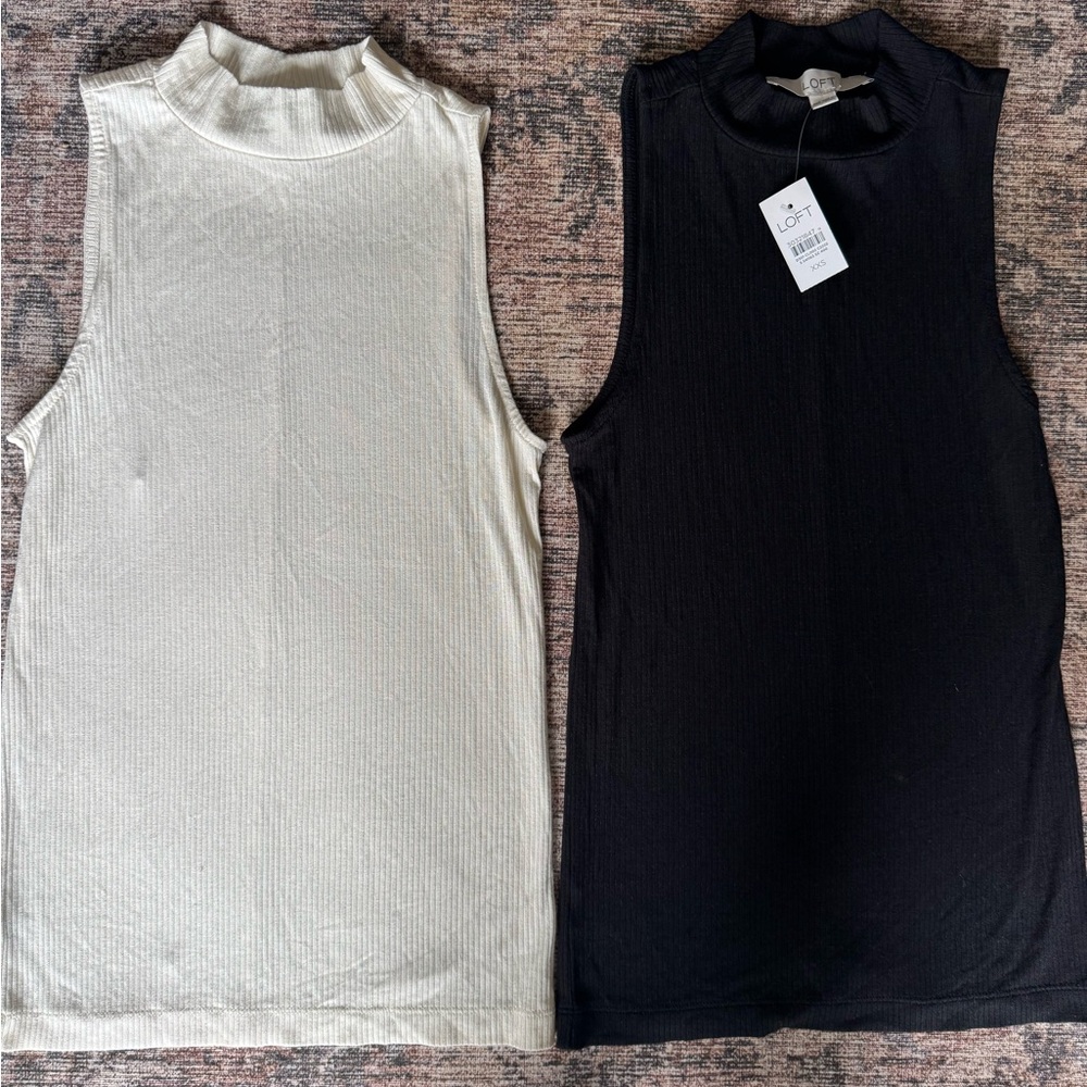 LOFT Ribbed Mock Neck Tank Top Bundle NWT XXS Black and White